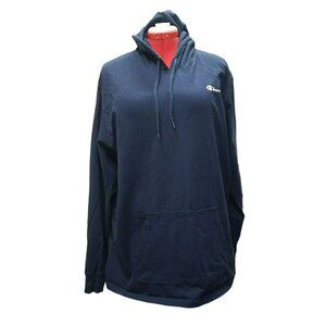 Champion Navy Blue Hoodie T-Shirt, Long Sleeve, Men's XXL, Drawstring, Pocket